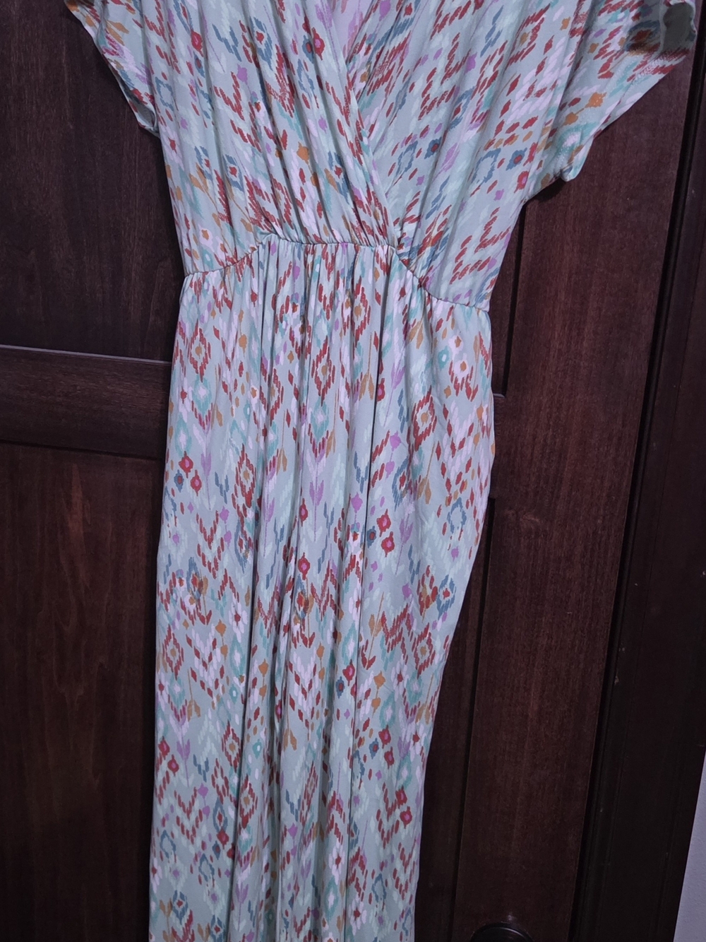 NoFlik Plus Size 2X Mint Aztec-like Print Wrap Jumpsuit with Tie Waist NWOT